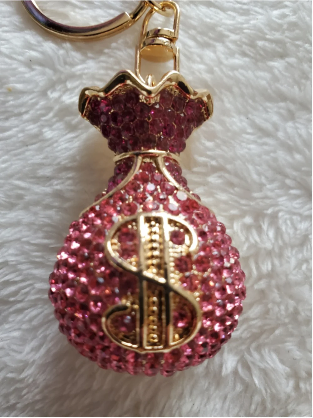 20s,50s 100s cash.... Money Bag Keychain Pink and Gold